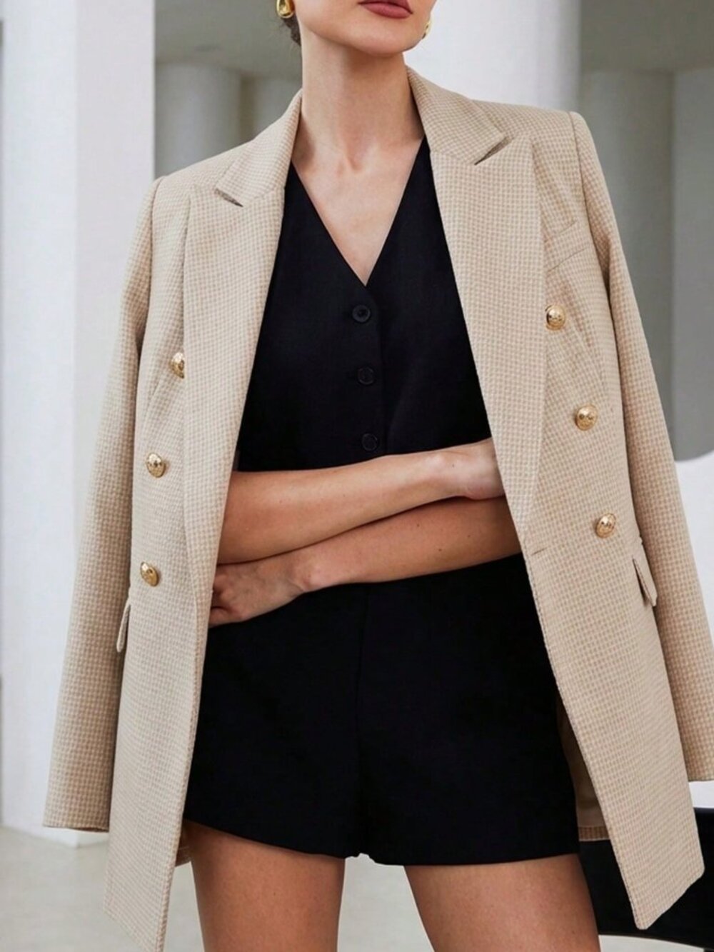 Apricot Casual Women's Plaid Tweed Blazer Jacket - Picture 6 of 7